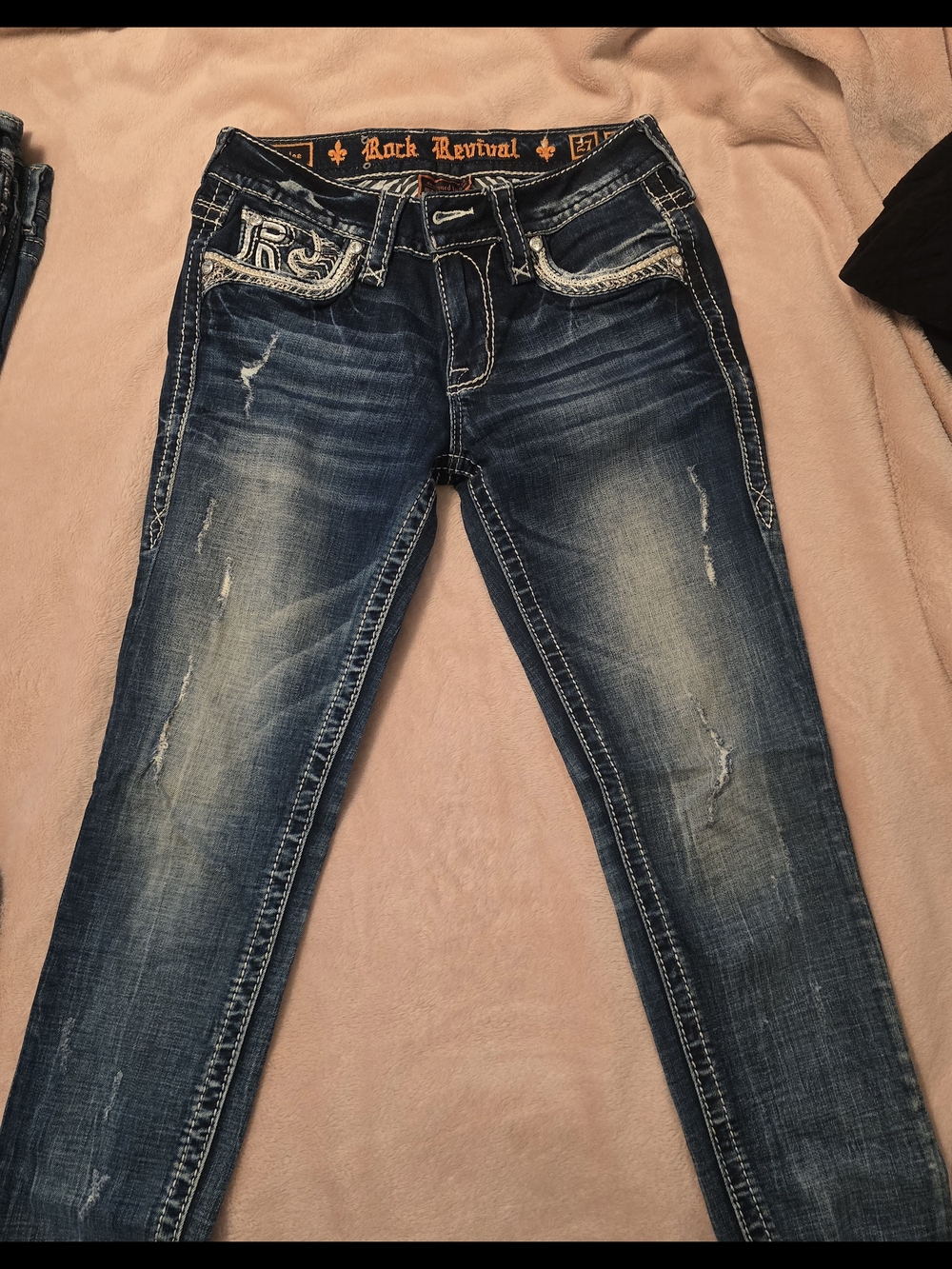 Rock Revival Women's Skinny Jeans - Distressed Dark Blue